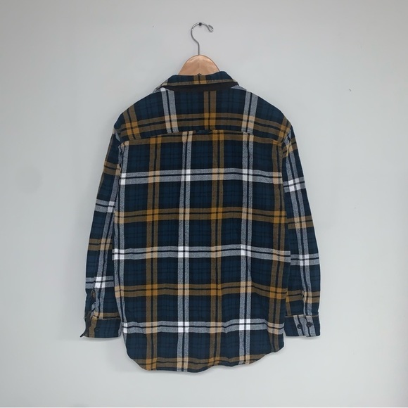 Rainforest Plaid Flannel Shirt Jacket Corduroy Blue Orange Men's Size Medium - Picture 6 of 10